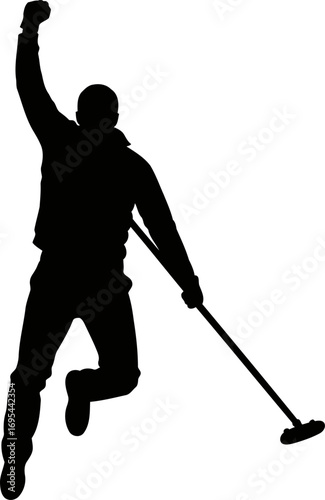 curling athlete silhouette dynamic leap, triumphant victory, celebration of sport, isolated on transparent background