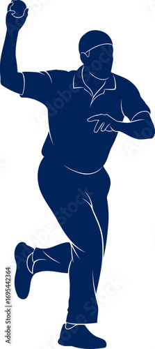 cricket bowler silhouette dynamic delivery, intense focus, unleashing power, isolated on transparent background
