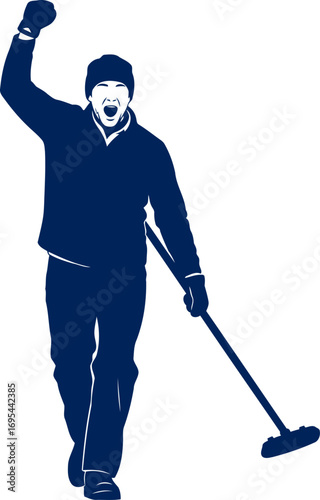 curling player silhouette triumphant victory, joyful celebration, and athletic excellence, isolated on transparent background