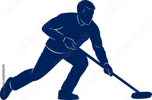 curling silhouette strategic sweep, precise power, ice game action, isolated on transparent background