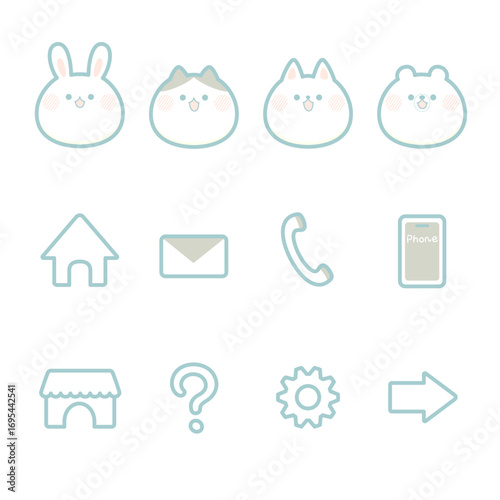 かわいい動物とシンプルなUIのアイコンセット_青＊EPS版