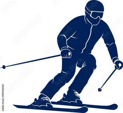 downhill skiing silhouette mastering the slopes with grace and power, isolated on transparent background