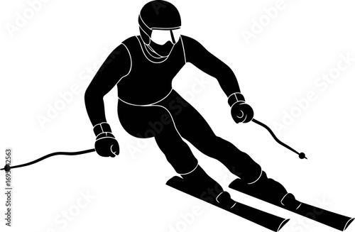downhill skiing silhouette speed, precision, and the thrilling descent, isolated on transparent background