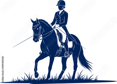 dressage rider and horse elegance in motion, graceful silhouette, equestrian mastery, isolated on transparent background