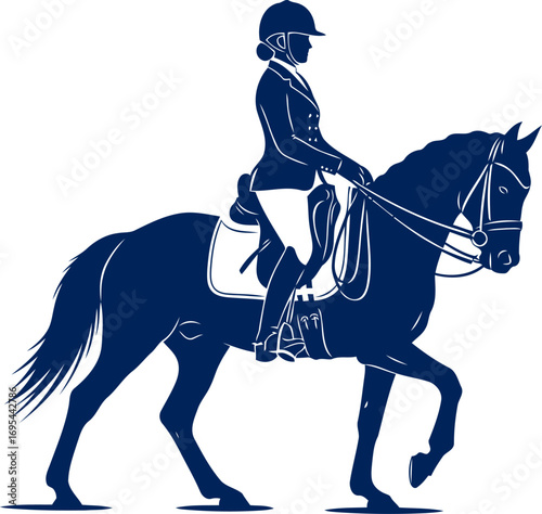 elegant equestrian silhouette dressage rider and horse, graceful movement, equestrian sport, isolated on transparent background