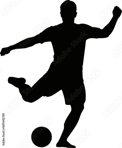 dynamic soccer silhouette barefoot players skillful kick, effortless power, and athletic grace, isolated on transparent background