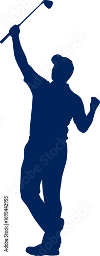 golfers triumphant victory pose silhouette of pure joy and celebratory exultation, isolated on transparent background