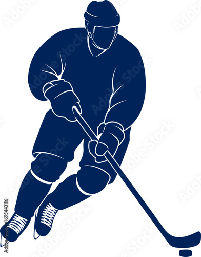 ice hockey silhouette dynamic action, powerful stride, unwavering focus, speed and precision, isolated on transparent background