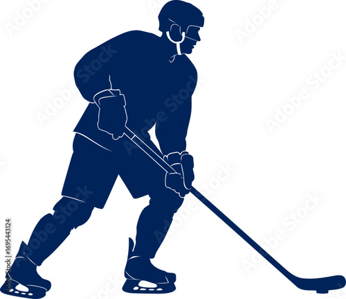 ice hockey silhouette awaiting the faceoff, focused intensity, frozen moment, isolated on transparent background
