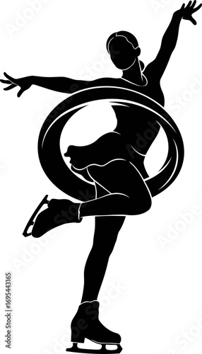 ice skating grace silhouette of a figure skater with a spin, artistic motion, and effortless elegance, isolated on transparent background