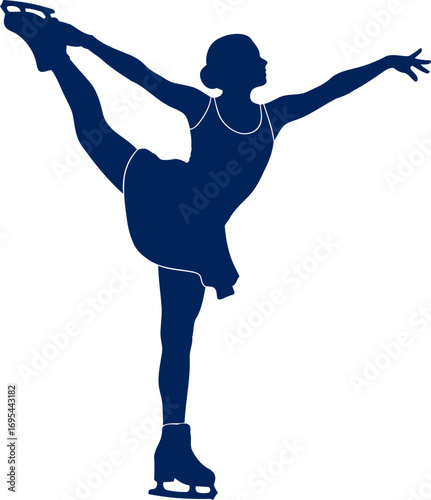 ice skating silhouette a symphony of grace, balance, and effortless elegance on ice, isolated on transparent background