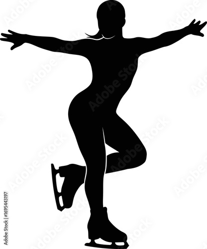 ice skating silhouette graceful spin, effortless balance, artistic expression, isolated on transparent background