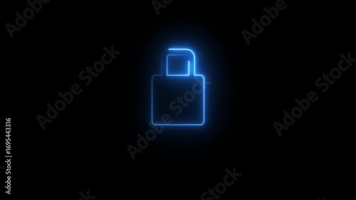 Safety, security, privacy, password icon. bright glowing neon line animation lock icon protection safety.animation icon security Red and green color neon glowing lock animation icon on black.4K