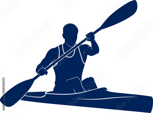 kayaking silhouette effortless glide, water dancer, serene blue, isolated on transparent background