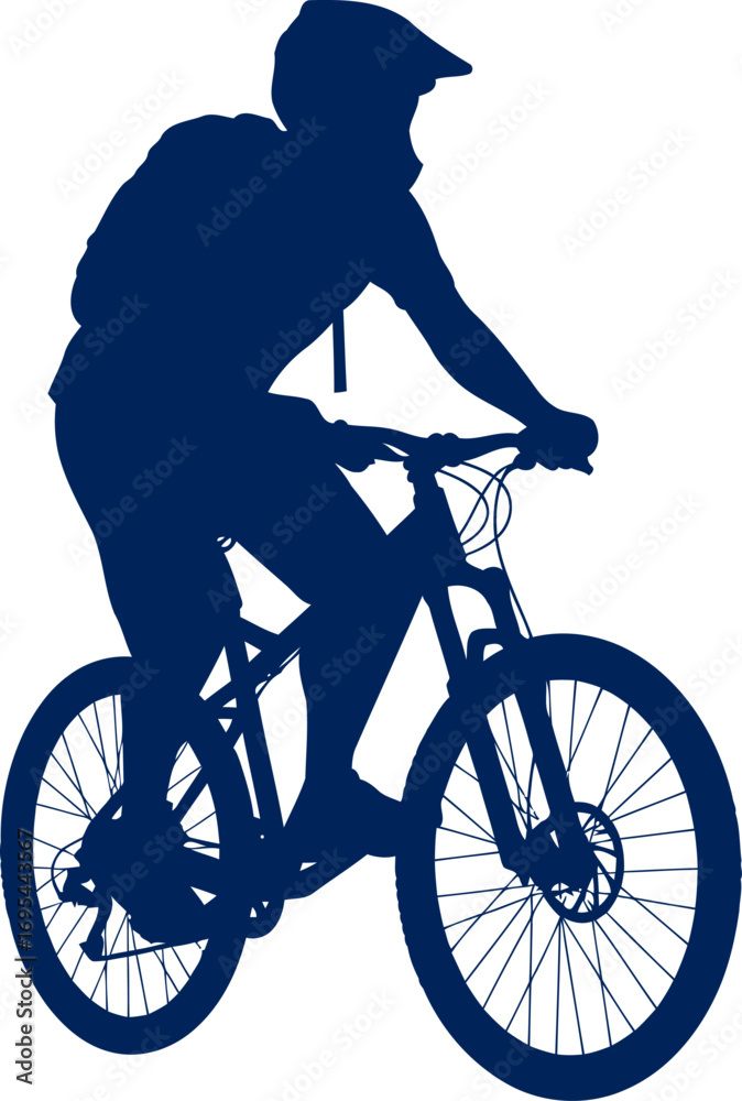 Fototapeta premium majestic mountain biker silhouette embracing the trail, conquering the peak, unforgettable adventure, isolated on transparent background