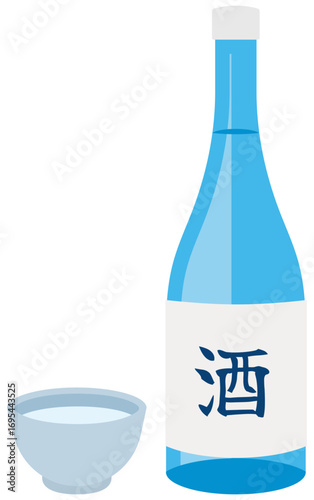 日本酒の瓶とおちょこ　sake　bottle of sake　Japanese sake青瓶
