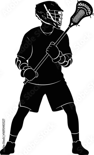 black lacrosse player holding stick clip art preview