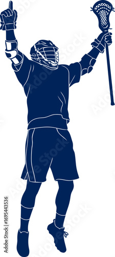 lacrosse victory silhouette triumphant jump, stick raised high, goal celebration, isolated on transparent background