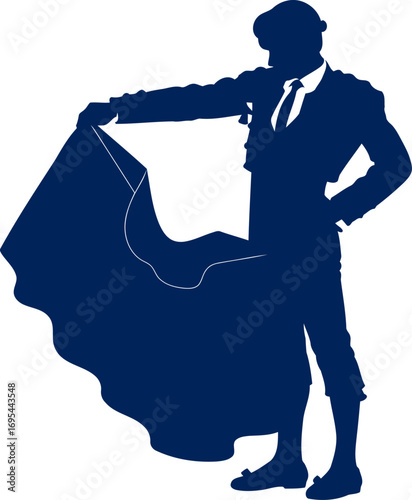 majestic matador silhouette of a spanish bullfighter, dark navy blue, elegant pose, isolated on transparent background