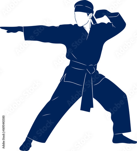 martial arts silhouette focused strike, unwavering power, disciplined grace, isolated on transparent background