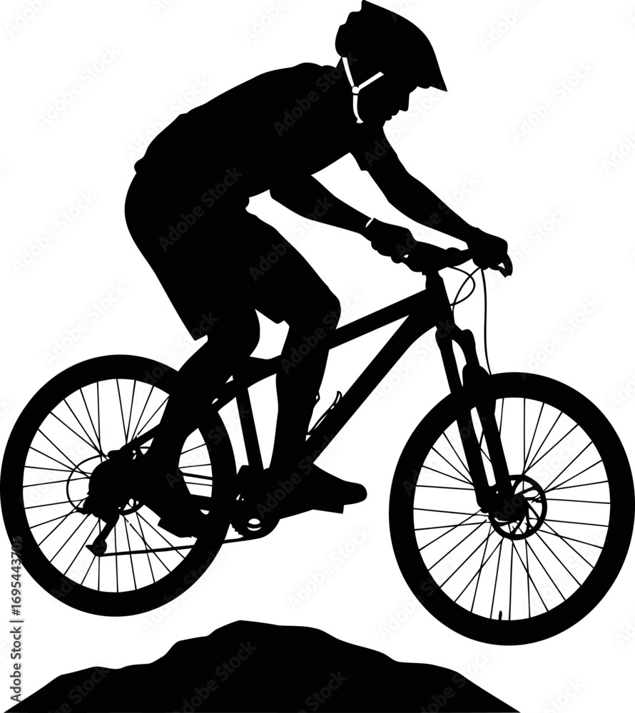 Naklejka premium mountain biking silhouette thrilling leap of faith, adrenaline rush, extreme sports, isolated on transparent background