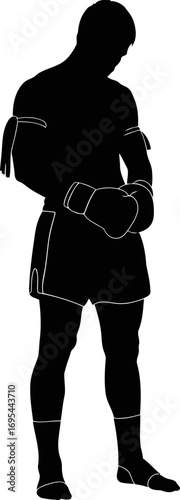 muay thai fighter silhouette the quiet warrior, poised and ready, isolated on transparent background