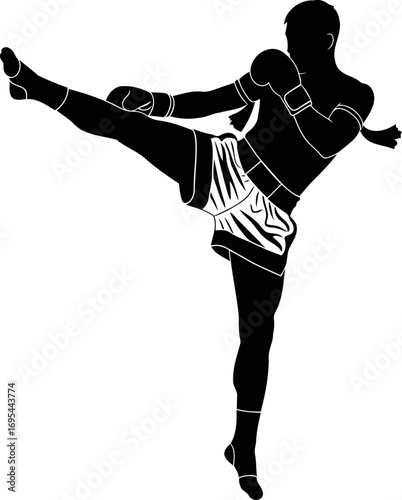 muay thai silhouette the art of eight limbs, dynamic power, and unwavering focus, isolated on transparent background