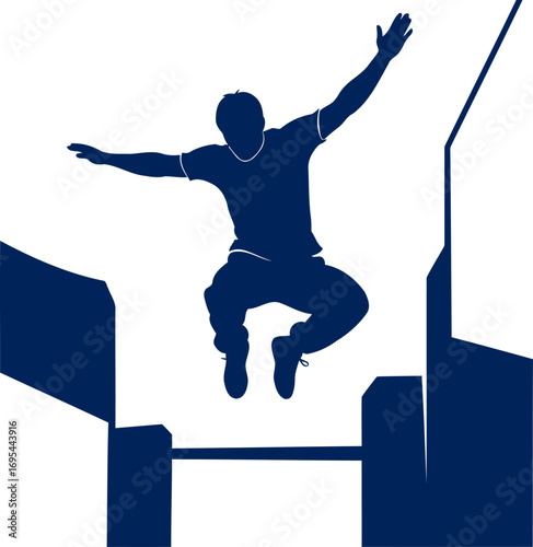 parkour silhouette dynamic leap of faith, urban athlete in motion, isolated on transparent background