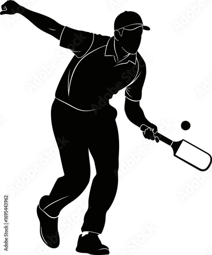 pickleball player silhouette dynamic serve, intense focus, effortless power, and unwavering determination, isolated on transparent background