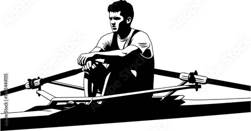 rowing athlete silhouette contemplative strength, enduring willpower, isolated on transparent background