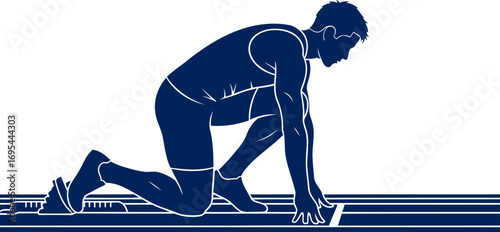 runners focused determination poised for the race, anticipating victory, powerful stride, isolated on transparent background