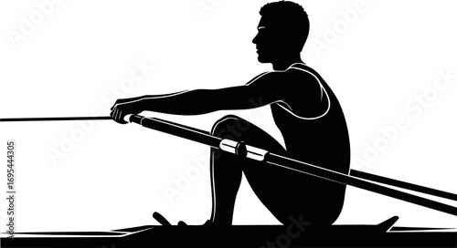rowing silhouette solitude, strength, and the rhythm of the stroke, isolated on transparent background