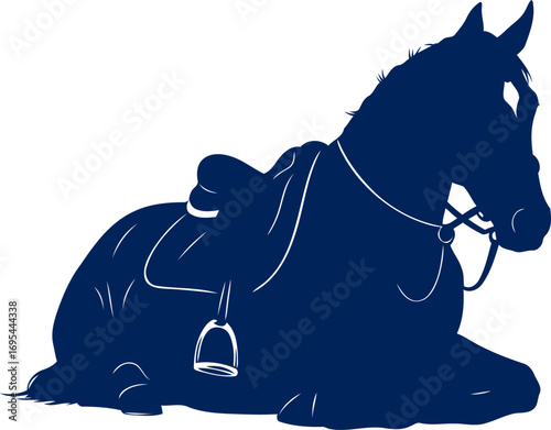 serene saddle silhouette a navy blue horse at rest, isolated on transparent background