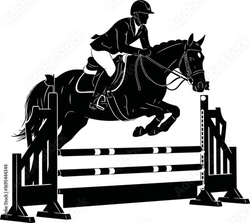 showjumping silhouette equestrian elegance, graceful leap, and athletic power, isolated on transparent background
