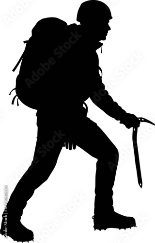 silhouette of a climber conquering peaks, a dramatic ascent, and the pursuit of summits, isolated on transparent background