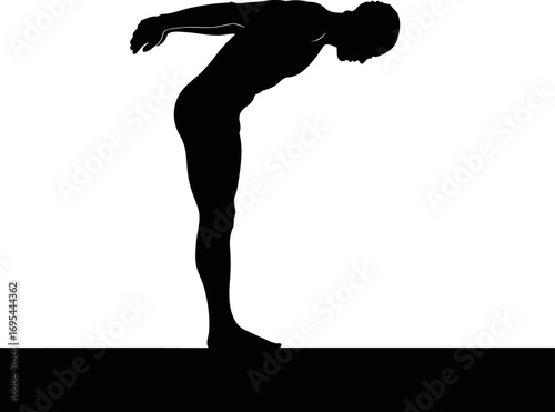 silhouette of a diver poised, focused, preparing for a plunge, isolated on transparent background