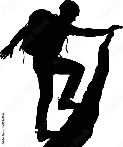 silhouette of a climber conquering the summit, a dramatic ascent, reaching new heights, isolated on transparent background