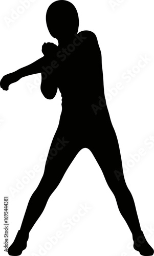 silhouette of a female boxer powerful stance, unwavering focus, and knockout punch, isolated on transparent background