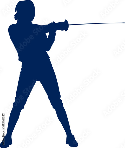 silhouette of a focused female fencer elegance, power, and precision in fencing, isolated on transparent background