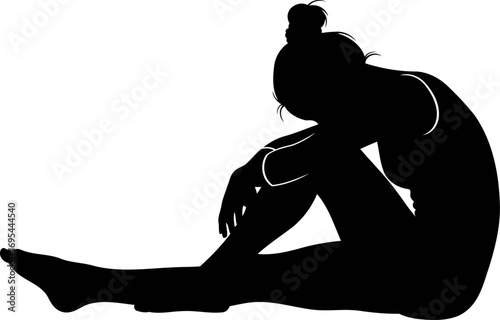 silhouette of solitude a young womans quiet reflection, pensive pose, emotional vulnerability, isolated on transparent background