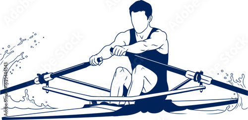single scull rowing silhouette effortless power, graceful movement, water sport, isolated on transparent background