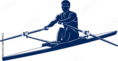 single scullers determined rhythm a navy blue silhouette of graceful power and effortless speed, isolated on transparent background