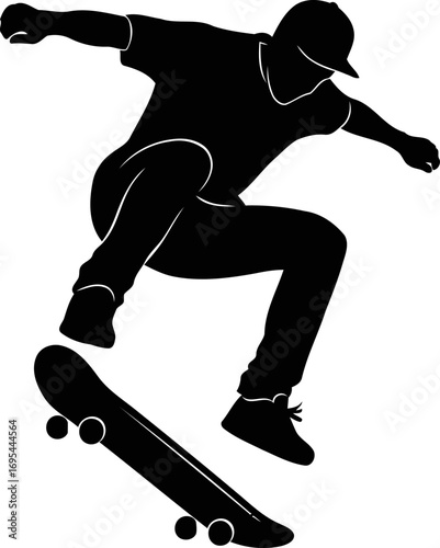 skateboard silhouette air, balance, and the urban rhythm of a daredevil, isolated on transparent background