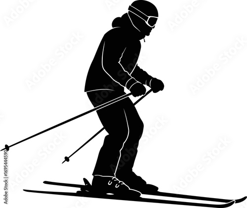 skiing silhouette winter sports, graceful descent, snow mountain adventure, isolated on transparent background