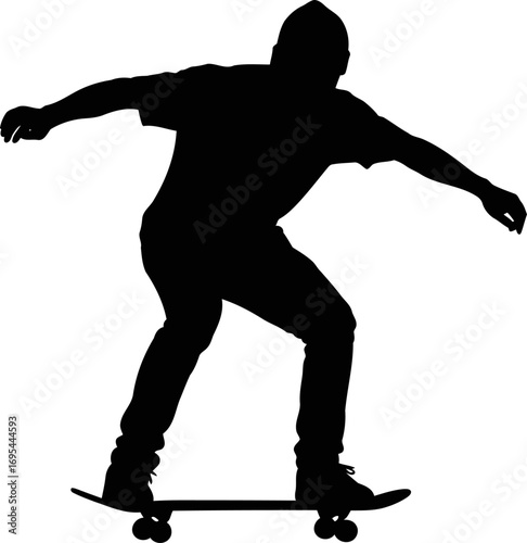 skateboarding silhouette dynamic balance, urban grace, extreme sport, isolated on transparent background