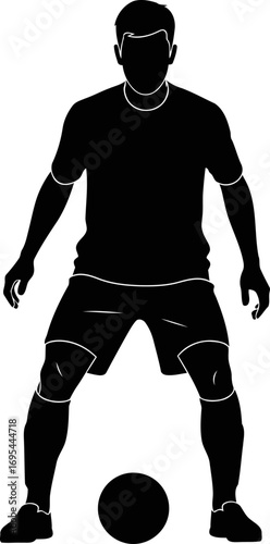 soccer player silhouette poised for a powerful strike, intense focus, anticipation, isolated on transparent background