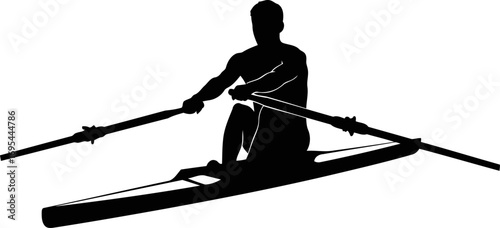 solitary rower silhouette capturing the essence of strength, perseverance, and the rhythmic dance on water, isolated on transparent background