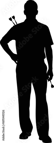the dart players silhouette awaiting the perfect throw, precision and focus, isolated on transparent background