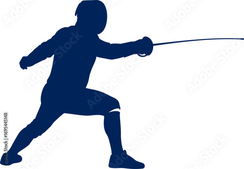 the focused fencer a navy blue silhouette of precision and grace in fencing action, isolated on transparent background