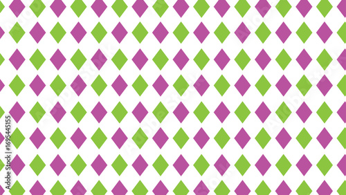 Vibrant geometric pattern of repeating pink and green diamond shapes on a white background